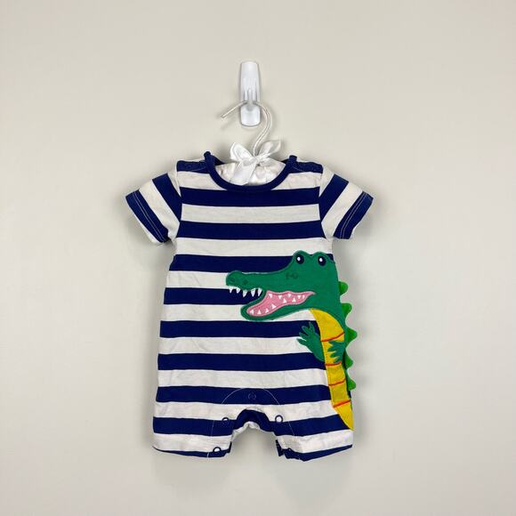 Mini Boden Striped Crocodile Applique Shortall Romper Newborn - Picture 1 of 6